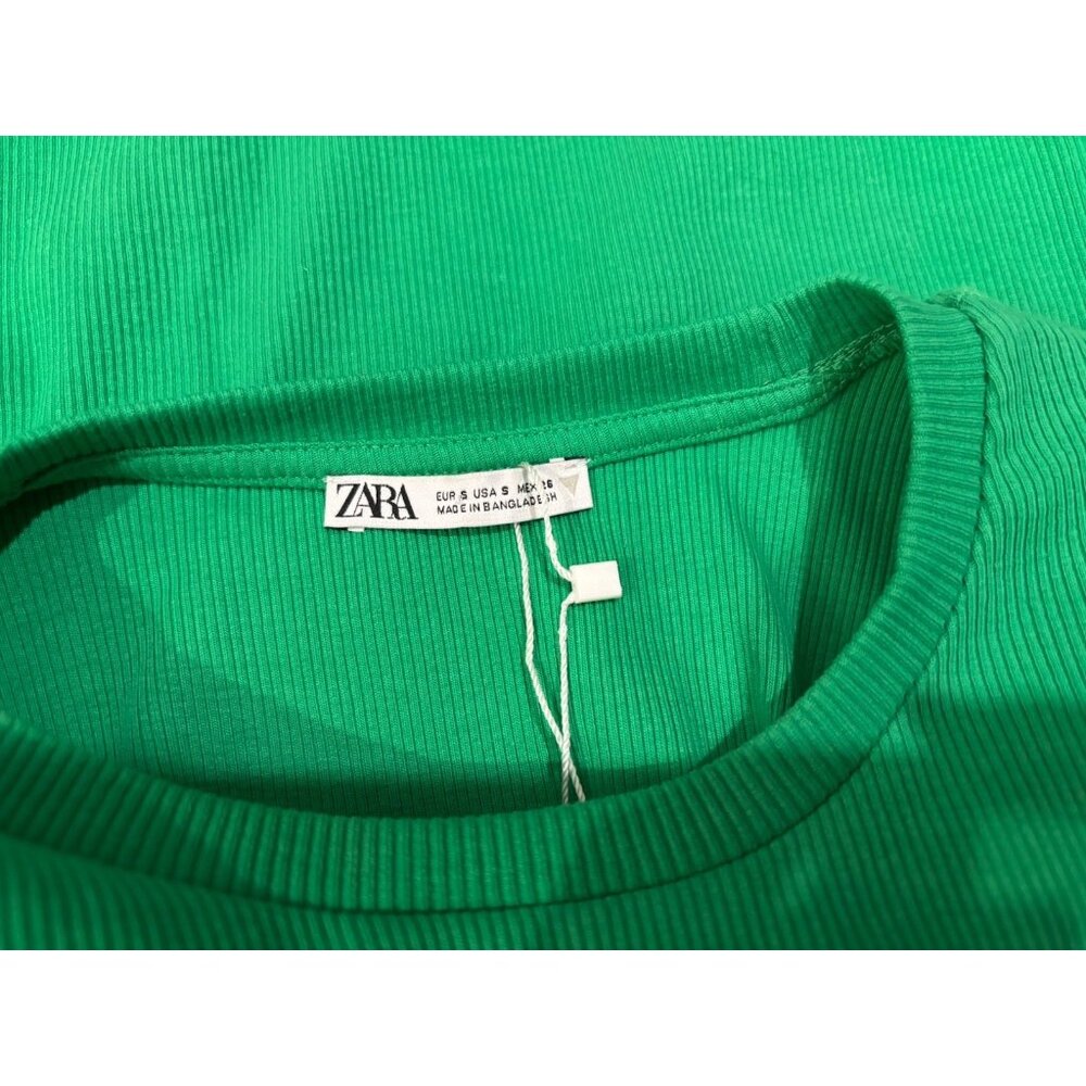 NWT Zara Dress Women’s Size S Small Ruffle Puff Sleeve Mini Body Con Green - Picture 8 of 9